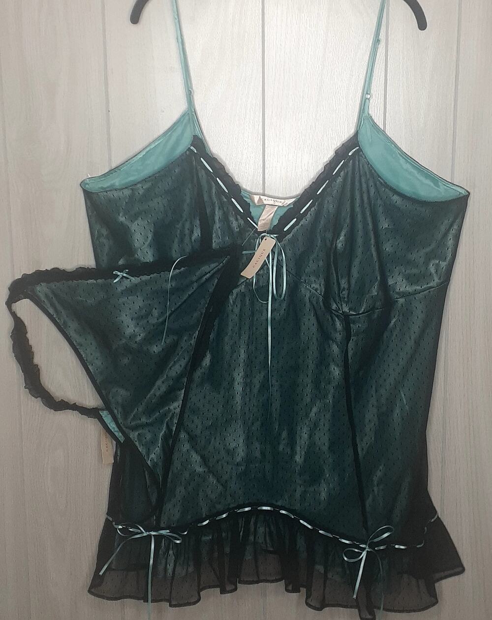 Cacique Intimates 2-Piece Chemise and Thong Set  Size 26/28 Blue and Black
